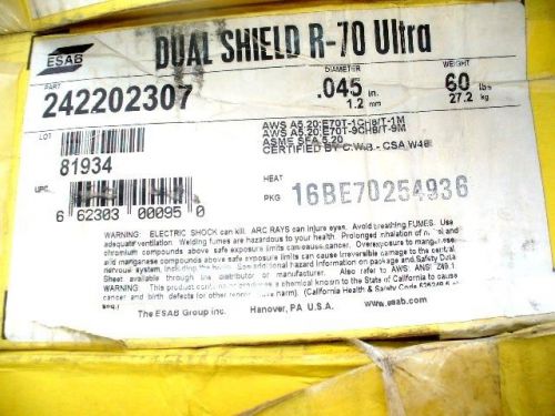 Fcaw welding wire esab dual shield r 70 ultra wire .045&#034;dia. x 60 # spool. for sale