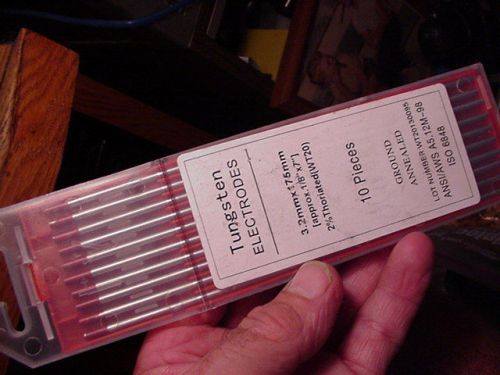 TIG Welding Tungsten Electrode 2% Thoriated WT20 Red 1/8&#034; x &#034;(3.2mmx175mm),10PK