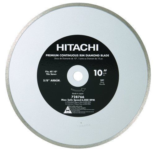 Hitachi 728766 10-inch wet and dry cut continuous rim diamond saw blade for til for sale
