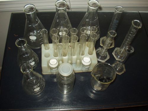 Pyrex/Tekk Mixed Lot of Laboratory/Chemistry Beakers/Vials