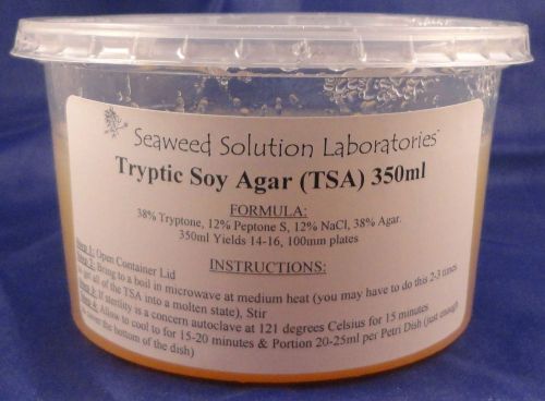 Sterilzed tryptic soy agar 350ml, prepared media + 10, 100mm x 15mm plates for sale