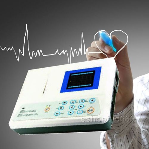 CE 3 Channel 3.5 inch Color LCD Digital Electrocardiograph EKG Machine 100 Cases