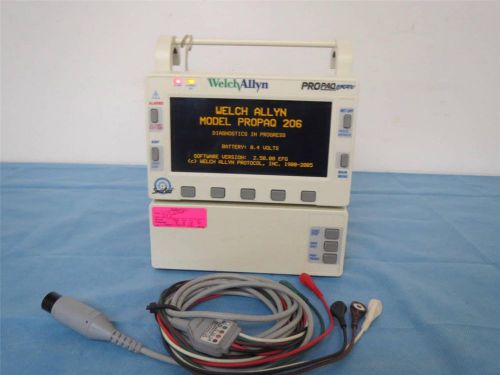 Welch allyn propaq encore patient monitor 206 el w/ ecg cable warranty 04 for sale