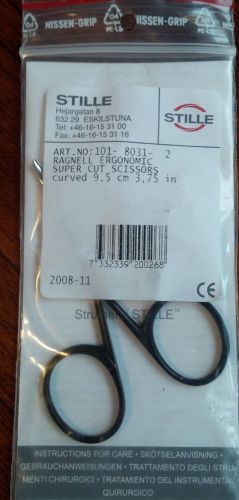 STILLE Ragnell Ergonomic Super Cut Scissor Curved 9.5 cm 3.75&#034;  NEW Black Handle
