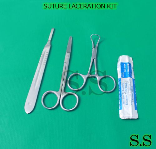 3 PCS SUTURE LACERATION KIT MOSQUITO FORCEPS 5&#034;+ SCALPEL HANDLE #3+5 BLADE #10