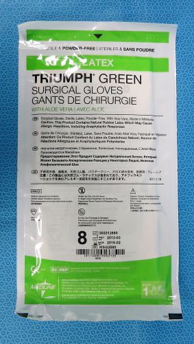 Medline MSG2580 Triumph Green Surgical Gloves (Lot of 15 Pairs)