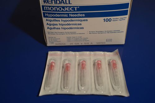 Kendall Monoject Hypodermic Needles 25G x 5/8&#034; Latex Free Sterile 100 Needles