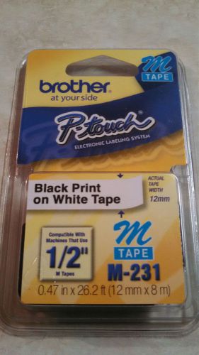 Brother P Touch Electronic Labeling System M Tape 1/2&#034; Width Black Print. qty 4