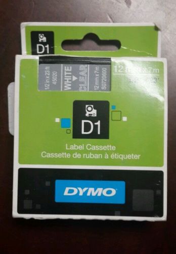 Dymo D1 Label Cassette 45020 White/Clear 1 Ct. New