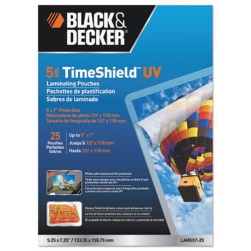 Black &amp; decker lam5x725 timeshield uv laminating pouches, 5 mil, 5 x 7, 25/pack for sale