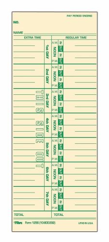 TOPS Weekly Time Cards, Green Ink Front, 3.5 x 9 Inches, 500-Count, Manila 1256