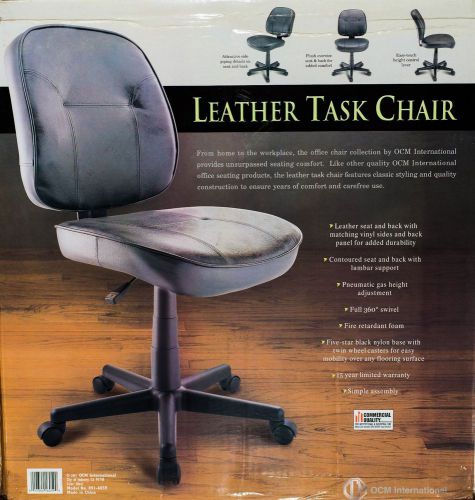 NEW BLACK LEATHER TASK CHAIR WITH 360 DEGREE SWIVEL &amp; PNEUMATIC HEIGHT ADJUST