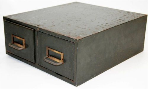 Vtg INDUSTRIAL DOUBLE FILE BOX green storage cabinet metal steampunk drawer 60s