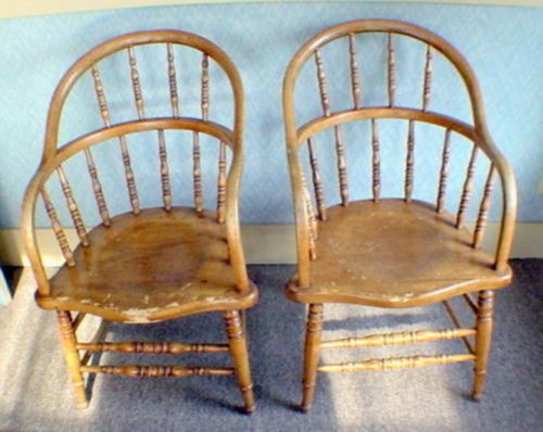 Pair  Curved Back Vintage Wood Spindle Chairs