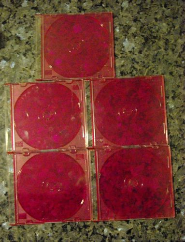 Lot of 5 &#034;RED CASE&#034; Single CD ROM MEDIA Jewel Cases Slim Used 5 1/2&#034; X 5&#034;