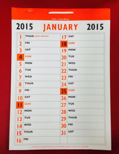 2015 Calender.. Large Month View..new (free P+P)...