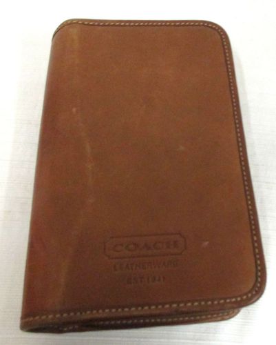 Coach british tan leather day planner agenda zip around organizer wallet~ nice! for sale