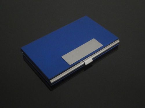 Blue leather stainless steel metal credit business card case holder #mpf05 for sale