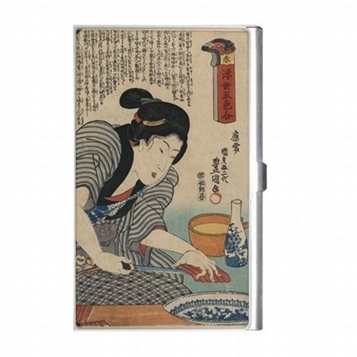 Japanese woman sake cooking japan art business credit card holder for sale