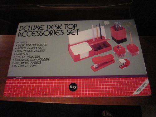 Vintage Black Retro DELUXE DESK TOP ACCESSORIES SET! Desktop Office Supplies NIB