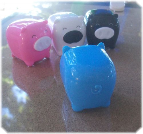 4 novelty pencil sharpeners - cute happy pigs - white, pink, blue &amp; black for sale