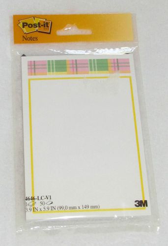 NEW! 2009 PINK &amp; GREEN PLAID 3M POST-IT NOTES PAD 50 SHEETS 3.9&#034; X 5.9&#034; - CUTE!
