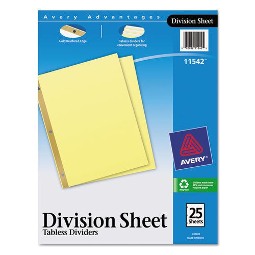 Untabbed Sheet Dividers, Letter, Buff, 25/Pack