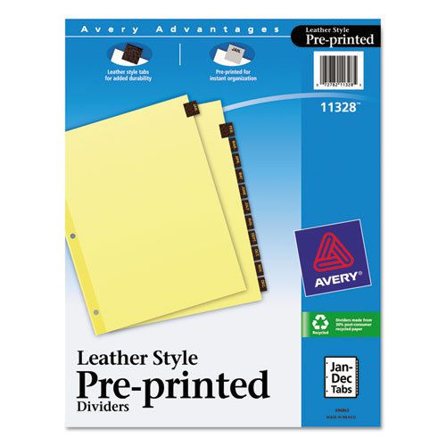 Clear Reinforced Preprinted Leather Tab Divider, 12-Tab, Jan-Dec, Red, 12/Set