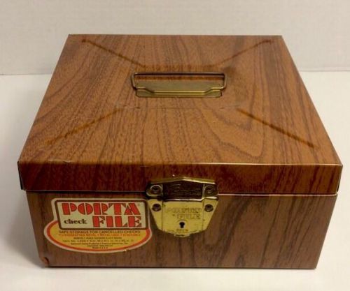 Vintage Mid Century Metal File Box Woodgrain Print Porta Check Ballonoff