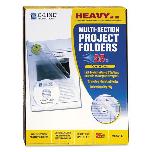 Project folders with dividers, letter, 1/3 tab, clear/clear 25/pk for sale
