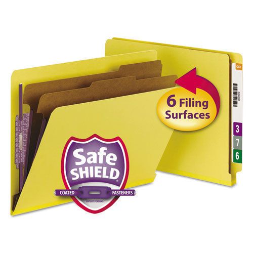Pressboard end tab classification folders, letter, six-section, yellow, 10/box for sale