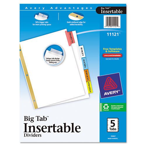 Avery WorkSaver Big Tab Dividers, Multicolor, 5-Tab, Letter, White, 3 Sets of 5
