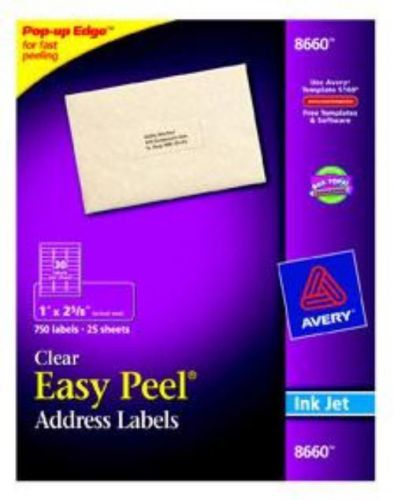 Avery Label Ink Jet Clear 25 Sheet 30 Up Address 1&#039;&#039; x 2-5/8&#039;&#039; 750 Count