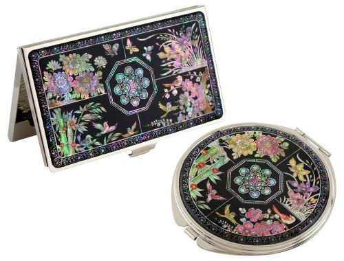 Nacre Four Gracious Plants Business card holder case Makeup compact mirror #16