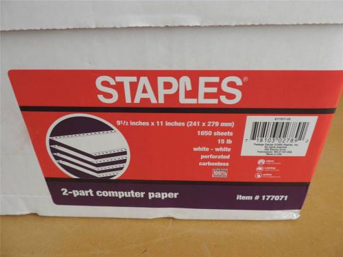 New Staples 177071 2-part computer paper 9 1/2&#034; x 11&#034; White 1650 Sheets NIB
