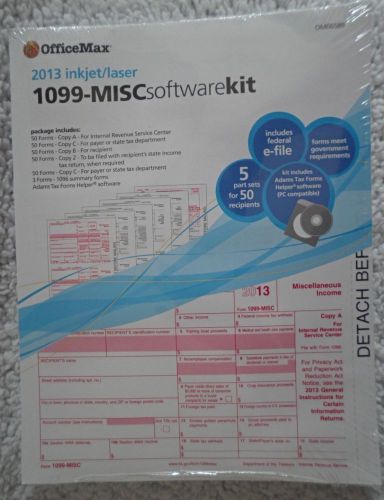 1099 MISC SOFTWARE KIT Tax Year 2013 Inkjet Laser 5 Part Set 50 Recipients