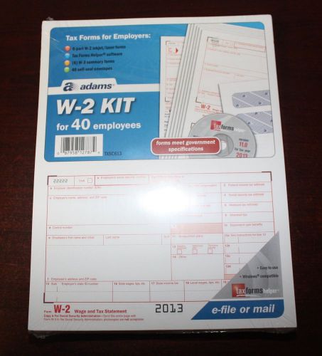 40 EMPLOYEE ADAMS 2013 W-2  W2 KIT 6-PART IRS TAX FORMS LASER INKJET + ENVELOPES