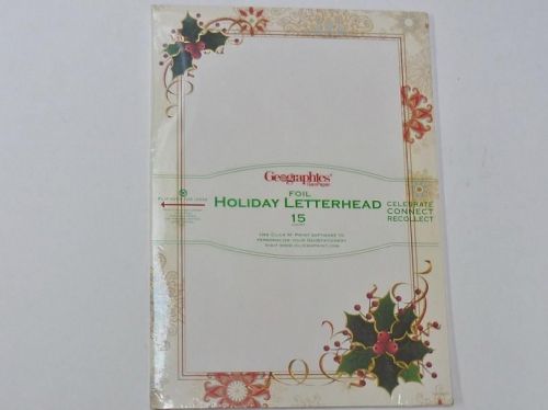 Geographics FOIL Holiday Letterhead GeoPaper Snowflake and Holly Xmas pape 49208