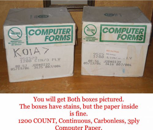 2 BOXES* Blank continous Computer Paper,3 part, Carbonless,9 1/2x 11&#034; 1200 pages