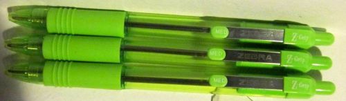 3 Zebra Z-Grip Ballpoint Pens - Lime Green Ink - Medium 1.0mm