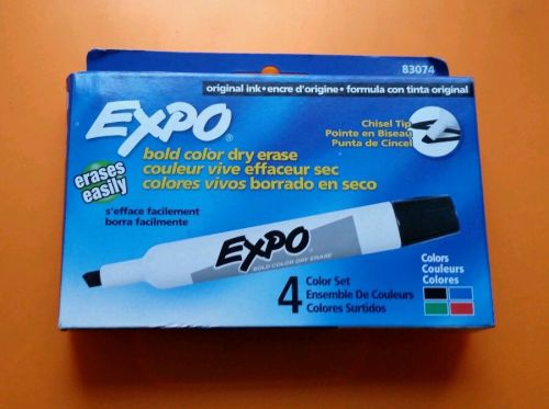 4 Pack Expo Bold Colors Blue, Red, Green and Black Dry Erase Markers, Chisel Tip