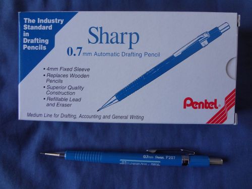 New box of 12- pentel .7mm automatic drafting pencil p207c blue barrel for sale