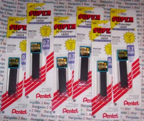 6 tubes-PENTEL Super Hi-Polymer HB Leads, 0.7mm, 30 per tube-NEW-NR