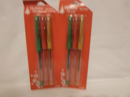 NEW Lot of 6 Holiday Style GEL PENS; 2 Red, 2 Green &amp; 2 Gold