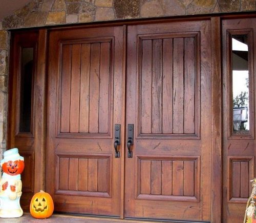 Krosswood Door KA.002V Knotty Alder Exterior 2-Panel Doors (Pair) with sidelight
