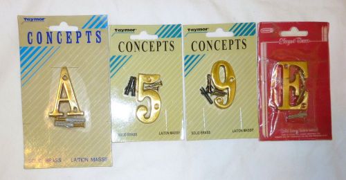 Lot of 4 Taymor Concepts 2&#034; Brass House Numbers 5 9 Letters A E POLISHED BRASS