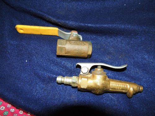 2 brass items one air nozzle by schradder usa other ball valve by apollo for sale