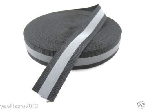 20M Reflective Tape Strip Sew-On Silver Black Fabric Trim Safty Vest, Width 1&#034;