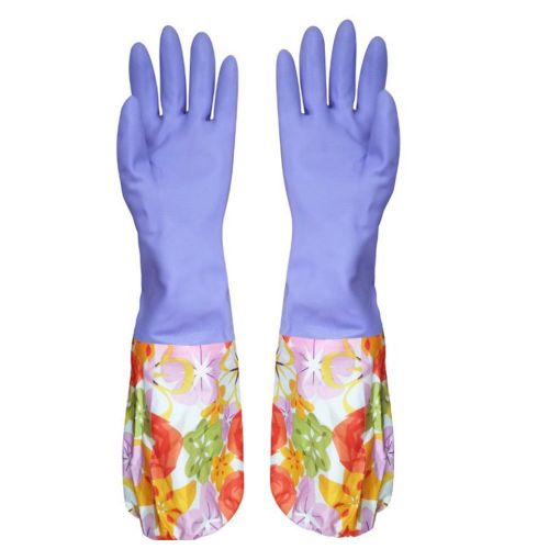 Korean  rubber latex kitchen long gloves fleece line dish washing cleaning tools for sale