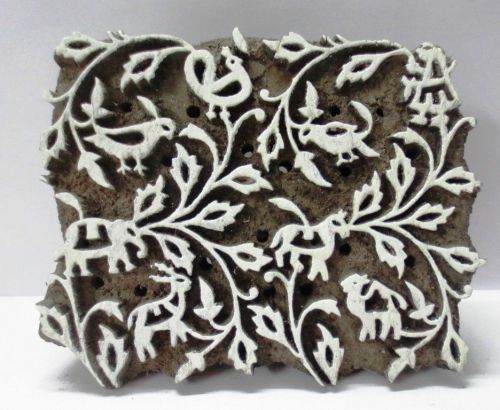 INDIAN WOODEN HAND CARVED TEXTILE PRINTING BLOCK STAMP BOLD ANIMAL BIRD PRINT